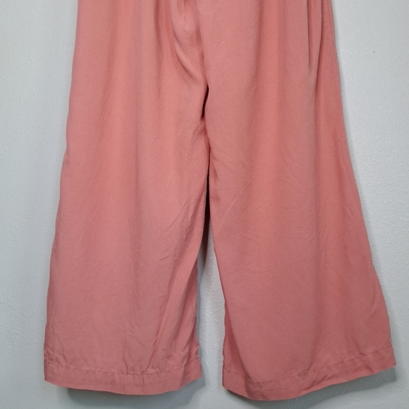 Thread & Supply Wide Leg Pants Lyocell Coral Pink Tie Waist Sz Large Inseam 30" - Picture 7 of 14